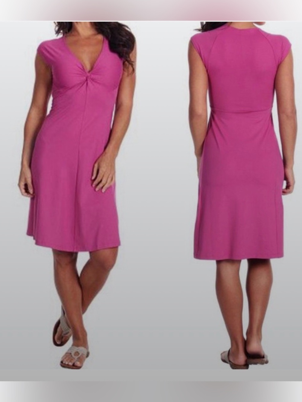 Patagonia Bandha Dress V-Neck Twist Front Short Sleeve Stretch Jersey Fuschia M